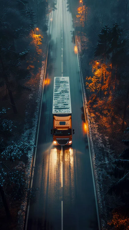 truck-logistics-operation-dusk truck on the middle of the road